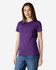 A purple ladies' t-shirt made from heavy cotton, presented on a model wearing blue jeans.