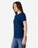A navy blue Gildan Softstyle ladies' T-shirt displayed on a model, featuring a simple design and short sleeves.