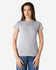 A grey ladies' t-shirt with a fitted style, featuring short sleeves and a round neckline.