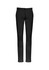 A pair of black chino pants for women, featuring a slim fit and traditional design, with a logo on the waistband.