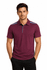 A maroon polo shirt featuring blue accents, with a collar and buttons, displayed on a male model.