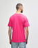 A vibrant pink Gildan Softstyle adult midweight T-shirt displayed from the back, featuring a logo.