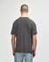 A back view of a midweight adult T-shirt in olive green, featuring a plain design and a logo on the neckline.