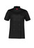 A short sleeve jacket in black, featuring double breasted buttons and a collar, with a logo on one sleeve.