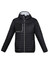 A black unisex patrol jacket featuring a zip front, a hood, and a stylish chest pocket. It has a logo on the design.