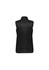 A black women's expedition vest with a high collar and quilted design, featuring a logo on the front.