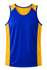 A sleeveless men's singlet featuring blue and yellow panels with a logo on the front.