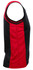 A black and red singlet featuring a side panel design and a logo on the front.