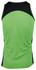 A green and black singlet featuring a curved design and a logo on the back.