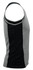A grey and black singlet featuring a racerback design and a logo. The fabric appears lightweight and fitted.
