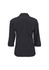 A black women's 3/4 sleeve button-up shirt with a collar and roll-up cuffs. It features a logo.