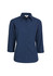 Navy blue women's 3/4 sleeve button-up shirt with a micro check pattern and a logo.