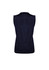A navy women's vest with a sleeveless design and ribbed detail at the hem, featuring a branding logo.