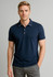 A mens short sleeve polo in navy blue with a collar and a logo.