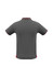 A grey men's short sleeve polo shirt with red detailing and a logo. The back view is displayed.