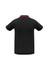 A black short sleeve polo shirt featuring contrasting trim and a logo on the collar.