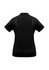 A black women's short sleeve polo shirt with a streamlined design and contrasting details. Features a logo.