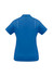 A blue women's short sleeve polo shirt with a logo, featuring a sleek design and sporty look.