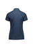 A navy blue women's short sleeve polo shirt with a contrasting collar and cuff detailing. It features a logo.