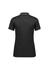 A black women's short sleeve polo shirt with a collar and contrasting details, featuring a logo.
