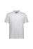 A white short sleeve polo shirt featuring a collar and a logo.