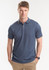 A men's short sleeve polo shirt in navy blue with a collar and a fitted design. It features a subtle logo on the chest.