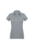 A women's short sleeve polo shirt in a light grey colour, featuring a classic collar and a logo.