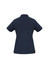 A navy short sleeve polo shirt featuring a collar and a brand logo on the fabric.