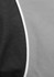 A black and grey short sleeve shirt featuring a curved design and contrast piping, with a logo displayed.