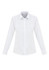 A white women's button-up shirt with long sleeves and a classic collar. It features a branded logo.