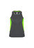 A women's singlet in grey with lime green accents, featuring a logo on the chest.