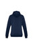 A navy women's crew hoodie featuring a hood and long sleeves, with a logo on the back.