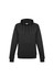 A women's crew hoodie in black with a kangaroo pocket, featuring a hood and ribbed cuffs.