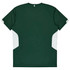 A dark green kids' T-shirt with white panels on the sides, featuring a logo on the back.