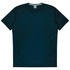 A dark green T-shirt featuring a logo, with contrasting side panel details. Suitable for kids.
