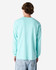 A unisex long sleeve T-shirt in light mint green, featuring a simple design and a logo on the back.