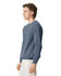 A crewneck sweatshirt in a shade of blue, featuring long sleeves and a logo.