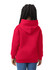 A red hooded sweatshirt for youth, featuring a back view with a spacious hood and long sleeves.