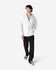 A white Gildan Heavy Blend full zip hooded sweatshirt worn with black pants and sneakers, featuring a front pouch pocket.