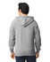 A grey Gildan Heavy Blend adult full zip hooded sweatshirt, featuring a hood and a plain back design.