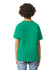 A green Gildan Youth Ultra Cotton short sleeve T-shirt viewed from the back, featuring a simple design and no visible logos.