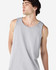 A light grey tank top featuring a round neck and wide straps, with a small logo on the side.