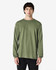 A long sleeve T-shirt in olive green, featuring a relaxed fit and a branding logo.
