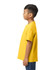A yellow youth midweight T-shirt displayed on a child from the back. The shirt features a logo on the back.