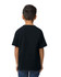 A black youth t-shirt displayed from the back, featuring a simple design and short sleeves.