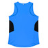 A blue singlet with black side panels, featuring a logo on the back.