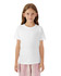 A youth short sleeve t-shirt in white, featuring a simple design and includes a logo.