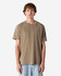 A unisex heavyweight cotton t-shirt in a muted brown colour with a simple design and a logo.