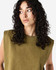 A muscled women's t-shirt in olive green, featuring a loose fit and wide armholes, with a branded logo.