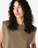 A women's muscle t-shirt in a muted olive green colour, featuring wide armholes and a casual fit. It includes a logo.